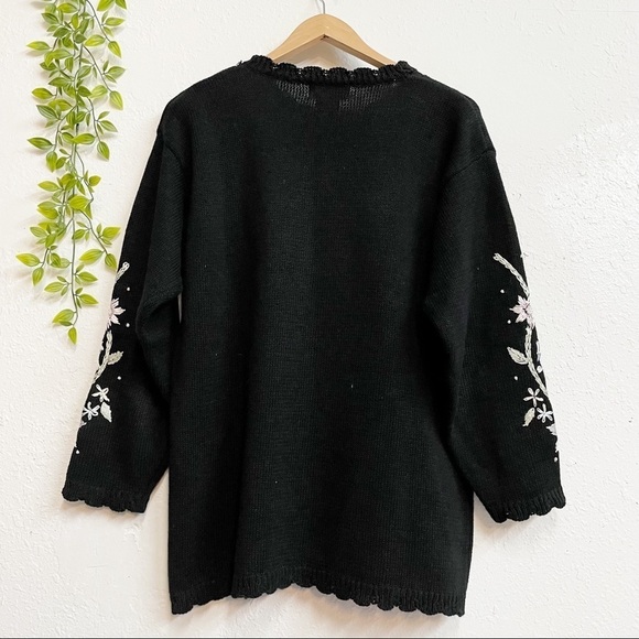 Black Vintage Embroidered Sweater Small - Picture 3 of 9